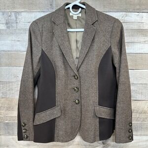 Coldwater Creek Womens Tweed Herringbone Blazer Wool Blend Brown Size‎ 8